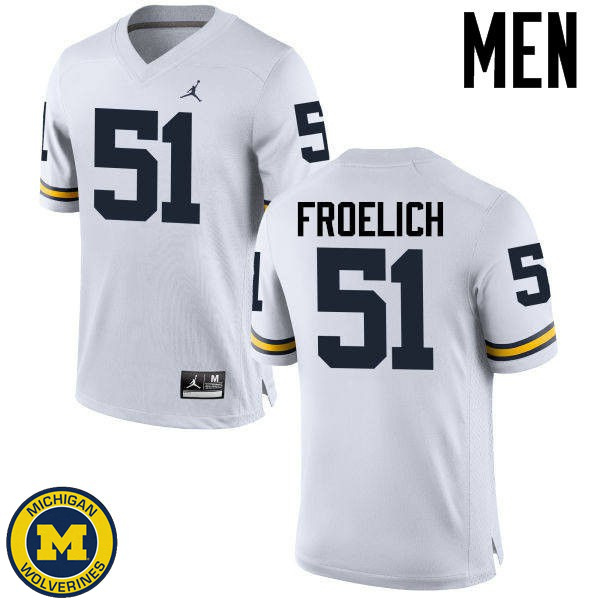 Men Michigan Wolverines #51 Greg Froelich White University Jersey